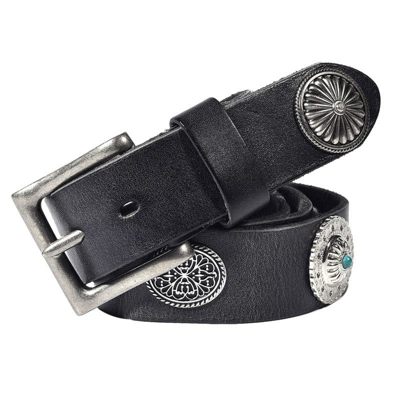 Kobine Men's Gothic Metal Floral Rivet Belt