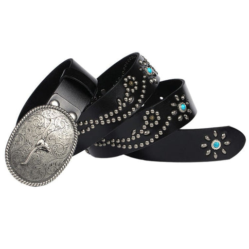 Kobine Men's Gothic Ox-head Floral Studded Belt