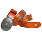 Kobine Men's Gothic Ox-head Floral Studded Belt