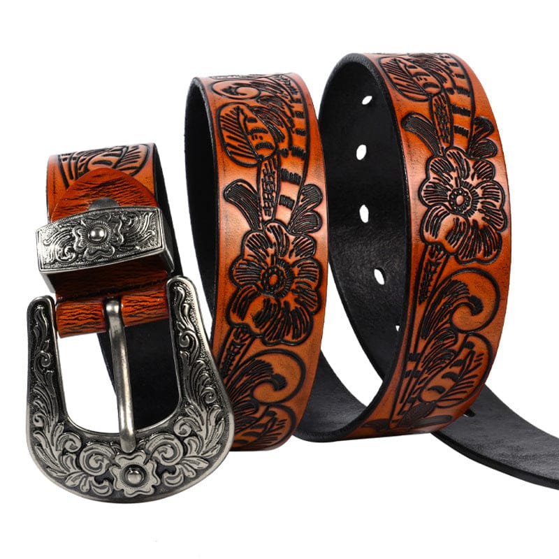 Kobine Men's Gothic Retro Floral Embossed Belt