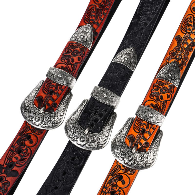 Kobine Men's Gothic Retro Floral Embossed Belt