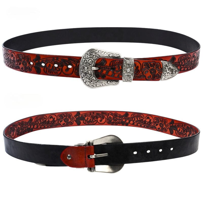 Kobine Men's Gothic Retro Floral Embossed Belt