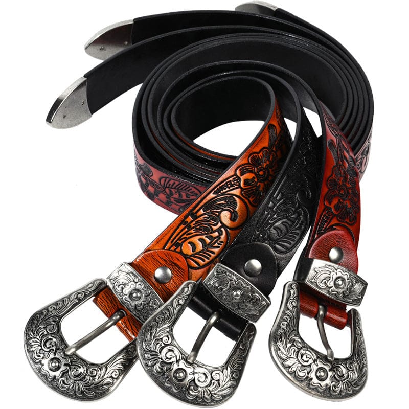 Kobine Men's Gothic Retro Floral Embossed Belt