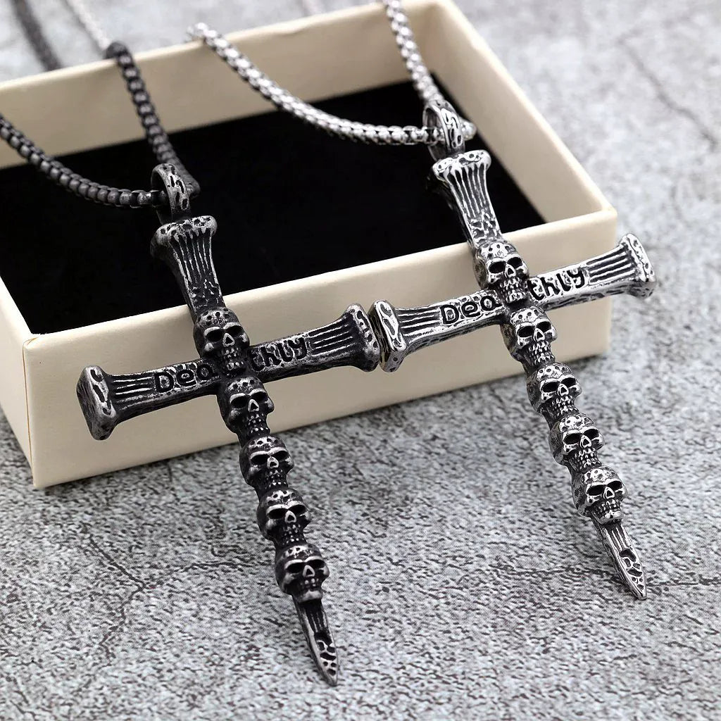 Kobine Men's Gothic Skull Cross Necklace