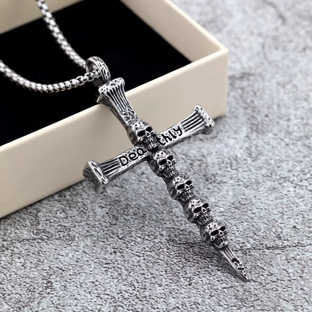 Kobine Men's Gothic Skull Cross Necklace