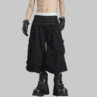Kobine Men's Grunge High Waist Buttoned Cargo Capri Pants