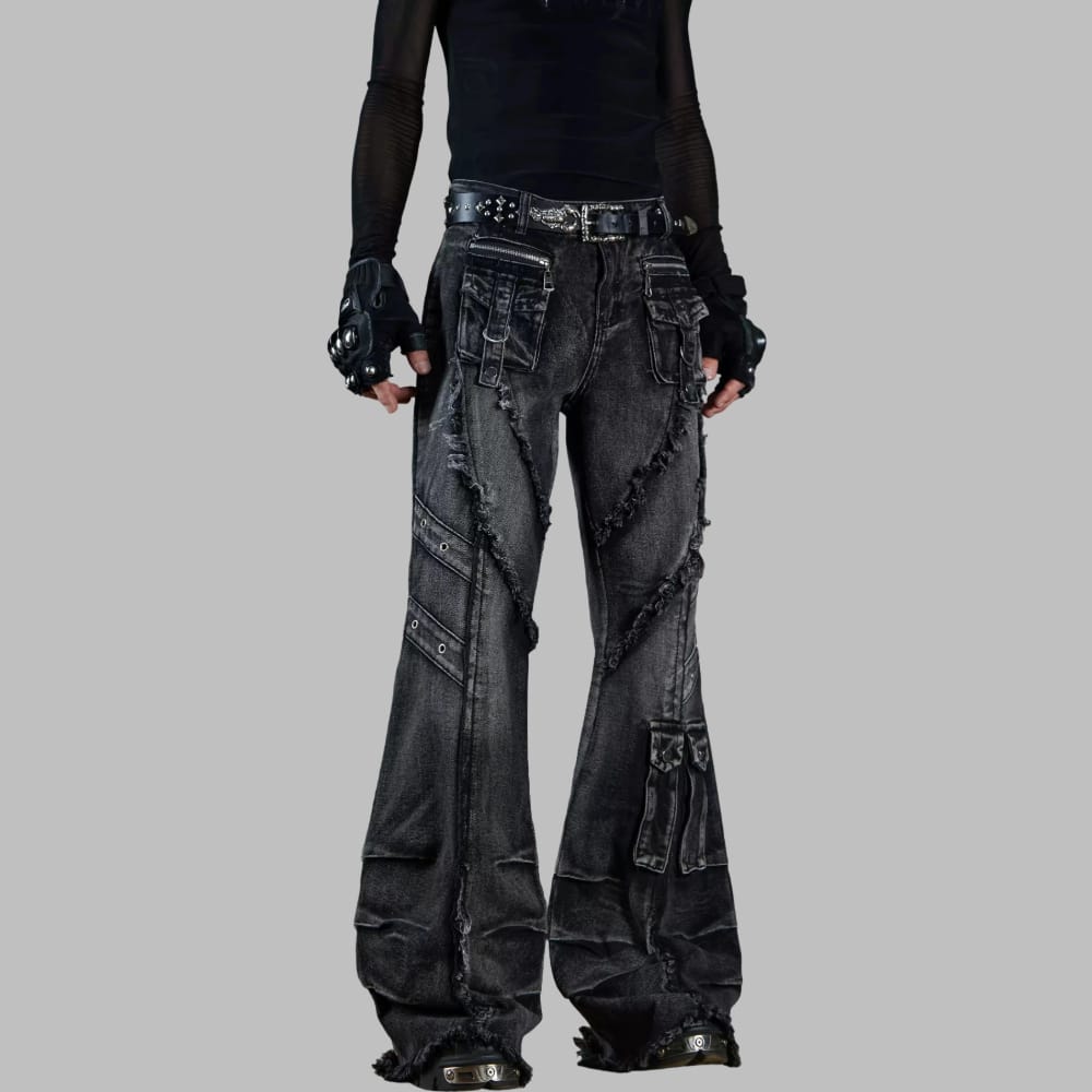 Kobine Men's Grunge Raw Edge Flare Jeans