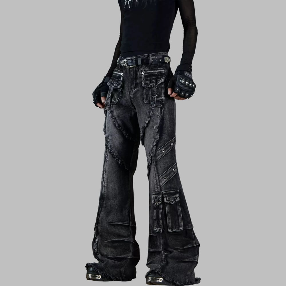 Kobine Men's Grunge Raw Edge Flare Jeans