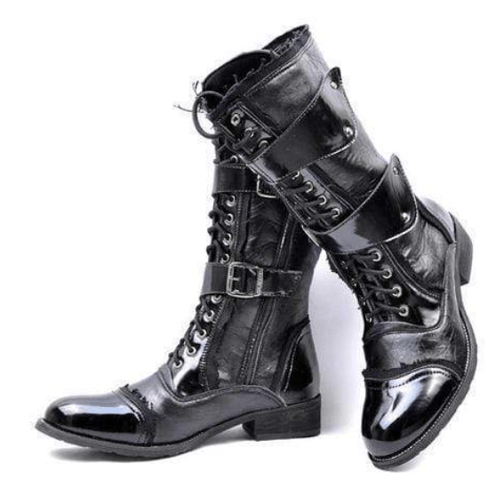 Mens Punk Rock Goth Emo Ankle Boots Brown Black Leather Buckle: Buy Online  - Happy Gentleman United States