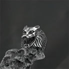 Kobine Men's Punk 3D Roaring Wolf Head Ring