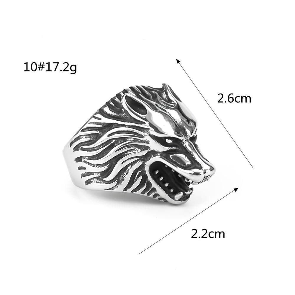 Kobine Men's Punk 3D Roaring Wolf Head Ring