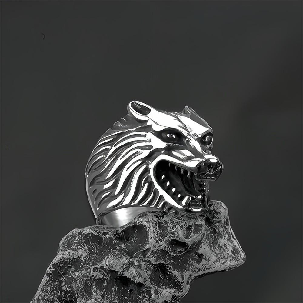 Kobine Men's Punk 3D Roaring Wolf Head Ring