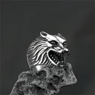 Kobine Men's Punk 3D Roaring Wolf Head Ring