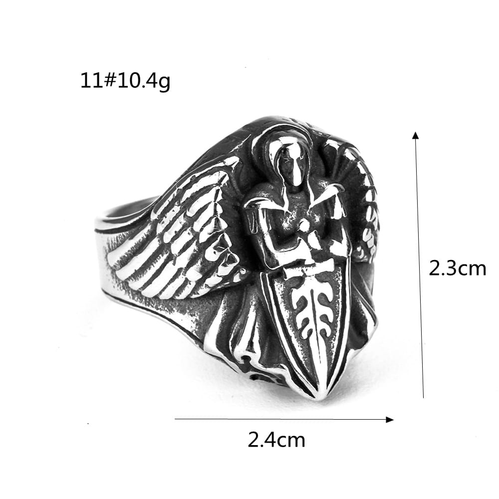 Kobine Men's Punk 3D Sculpted Angel Sword Shield Ring