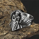 Kobine Men's Punk 3D Sculpted Angel Sword Shield Ring
