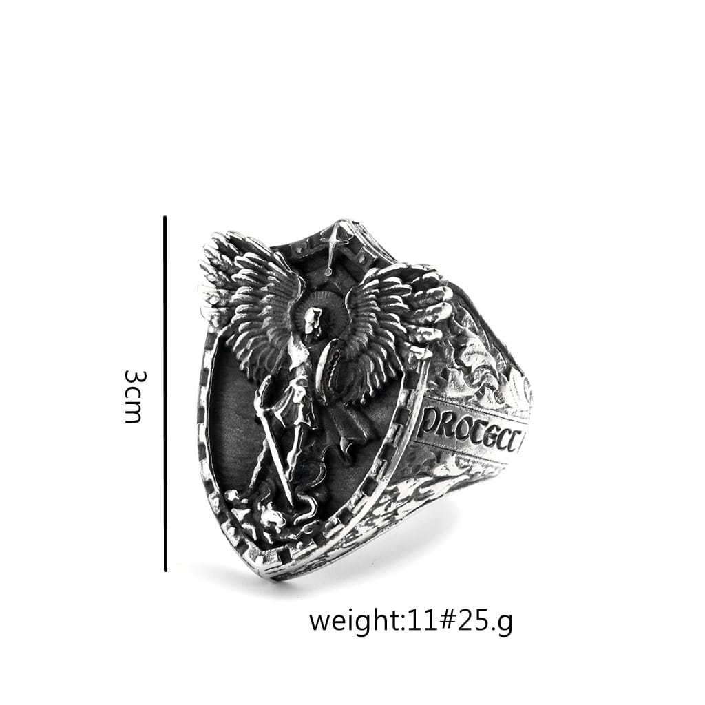 Kobine Men's Punk Angel Shield Ring