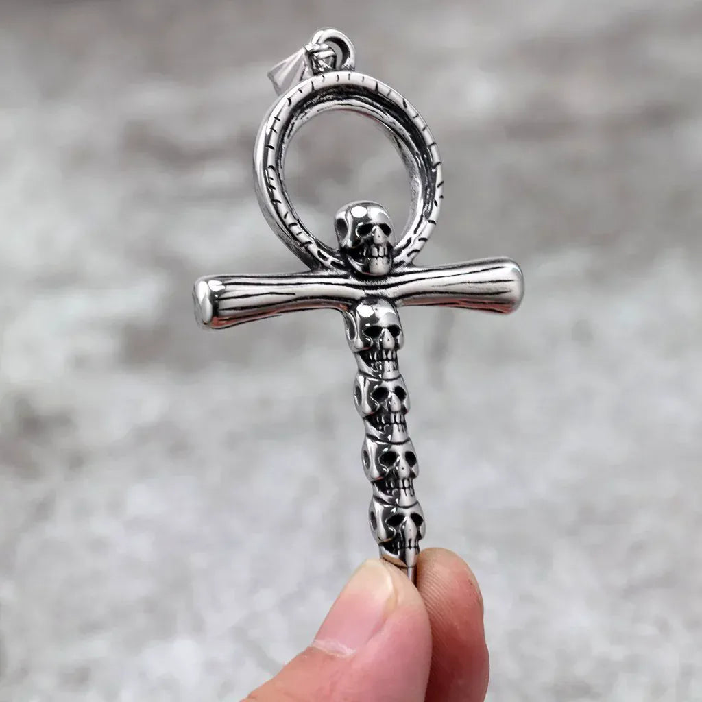 Kobine Men's Punk Ankh Symbol & Skull Necklace