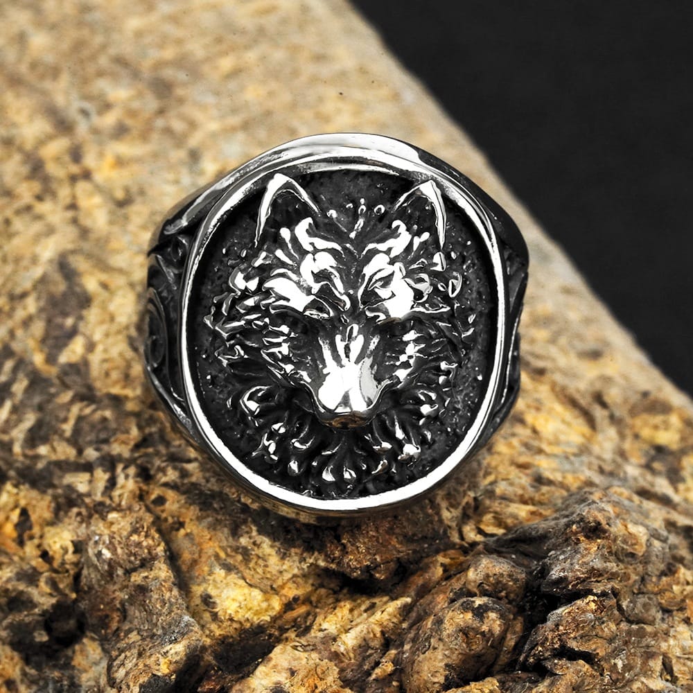 Kobine Men's Punk Antiqued 3D Sculpted Wolf Head Ring