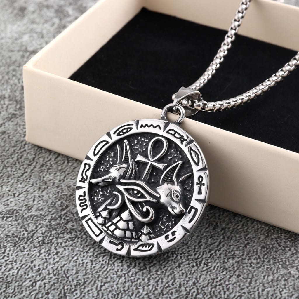 Kobine Men's Punk Antiqued Embossed Round Pendant Necklace