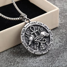 Kobine Men's Punk Antiqued Embossed Round Pendant Necklace