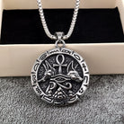 Kobine Men's Punk Antiqued Embossed Round Pendant Necklace