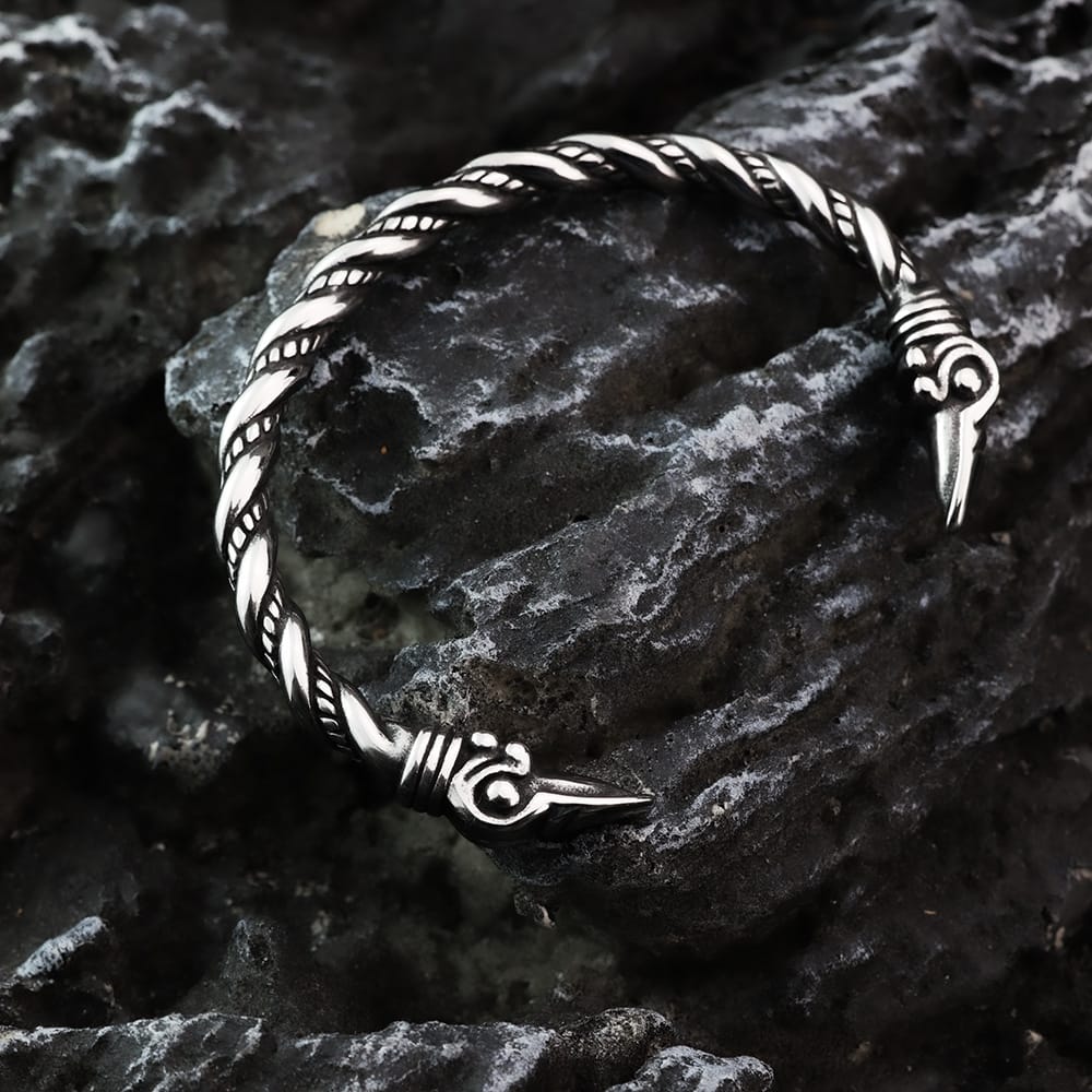 Kobine Men's Punk Antiqued Raven Head Open Cuff Bracelet