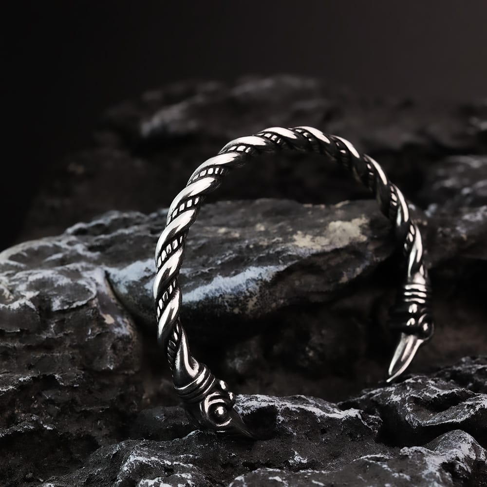 Kobine Men's Punk Antiqued Raven Head Open Cuff Bracelet
