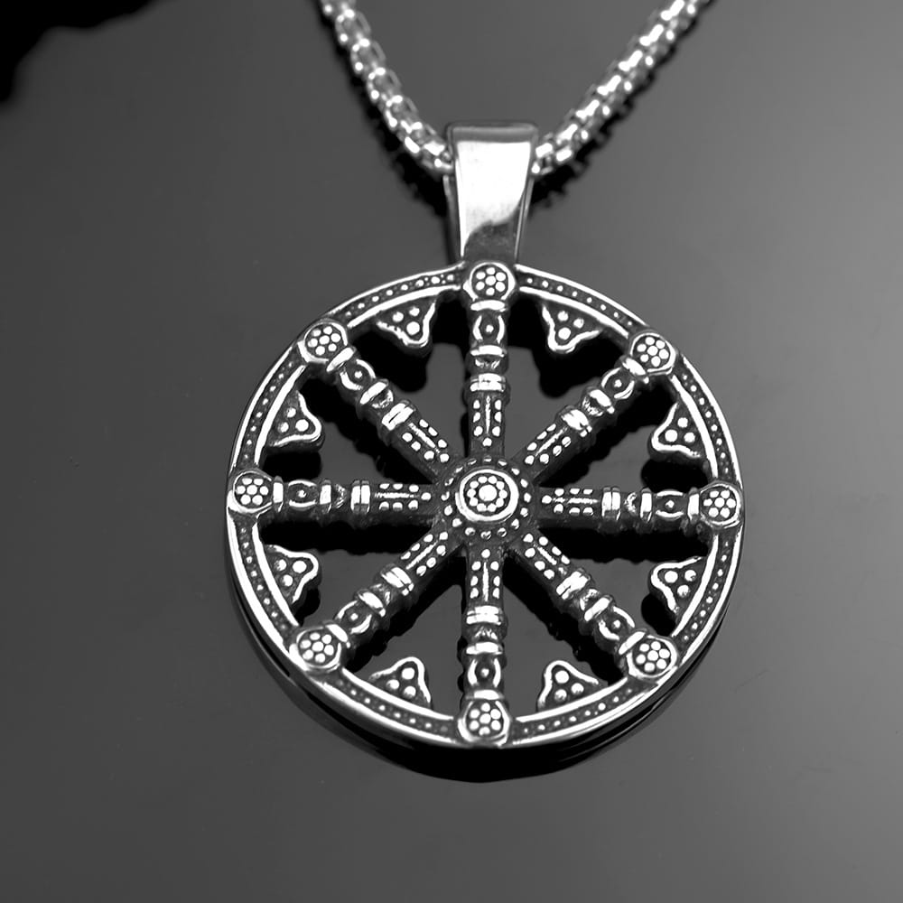 Kobine Men's Punk Antiqued Round Cutout Wheel Pendant Necklace