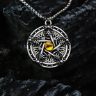 Kobine Men's Punk Antiqued Round Pentacle Evil Eye Pendant Necklace