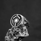 Kobine Men's Punk Antiqued Round Shield Carved Signet Ring