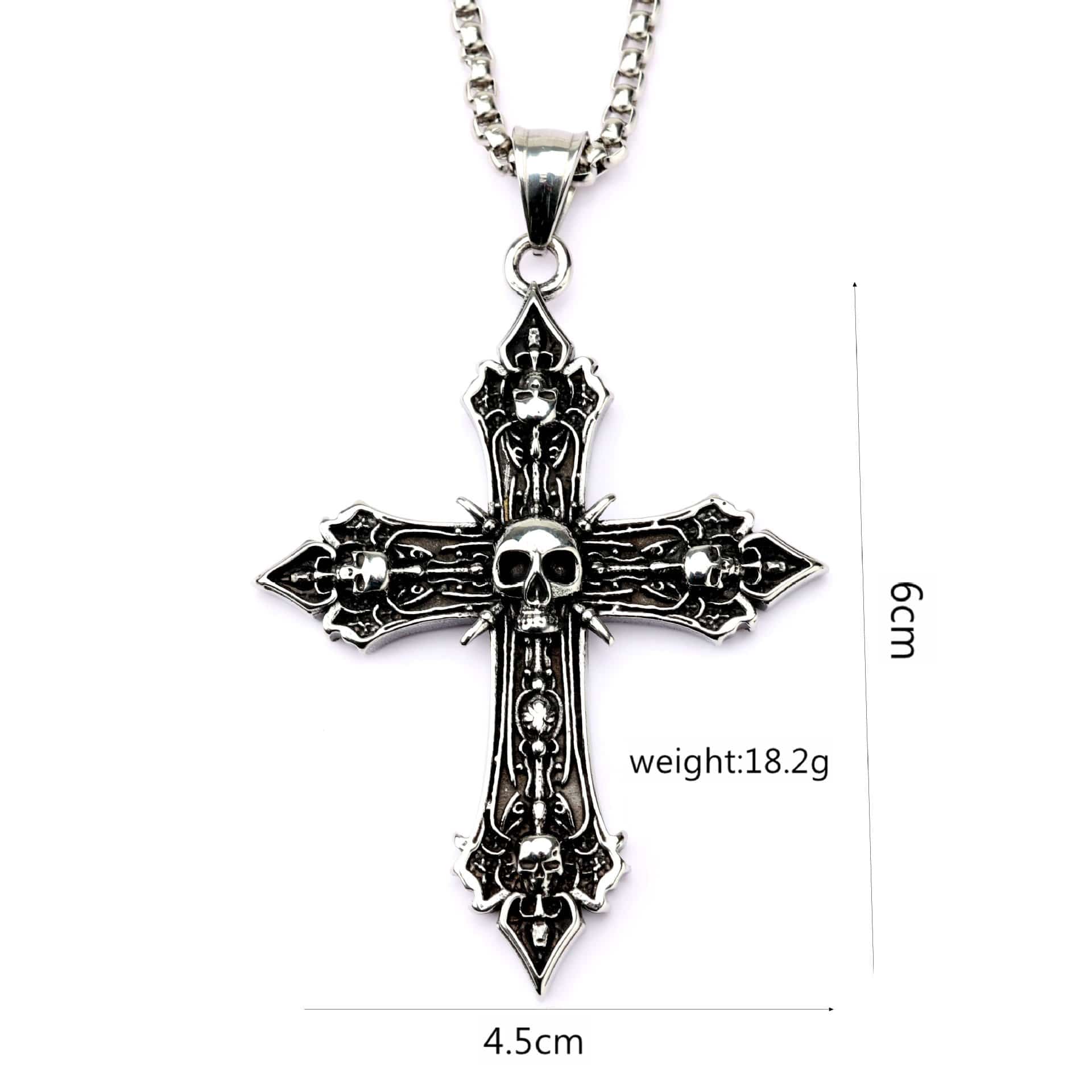 Kobine Men's Punk Antiqued Skull Cross Necklace