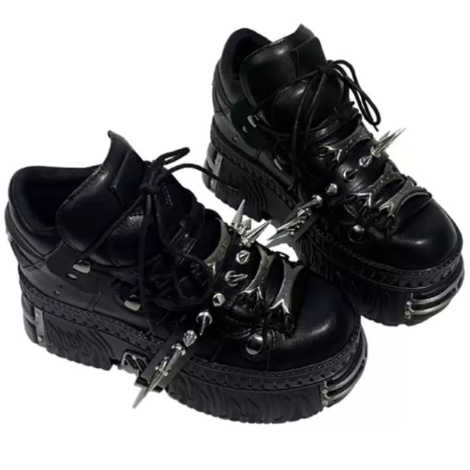 Kobine Men's Punk Black Chunky Platform Shoes with Spikes