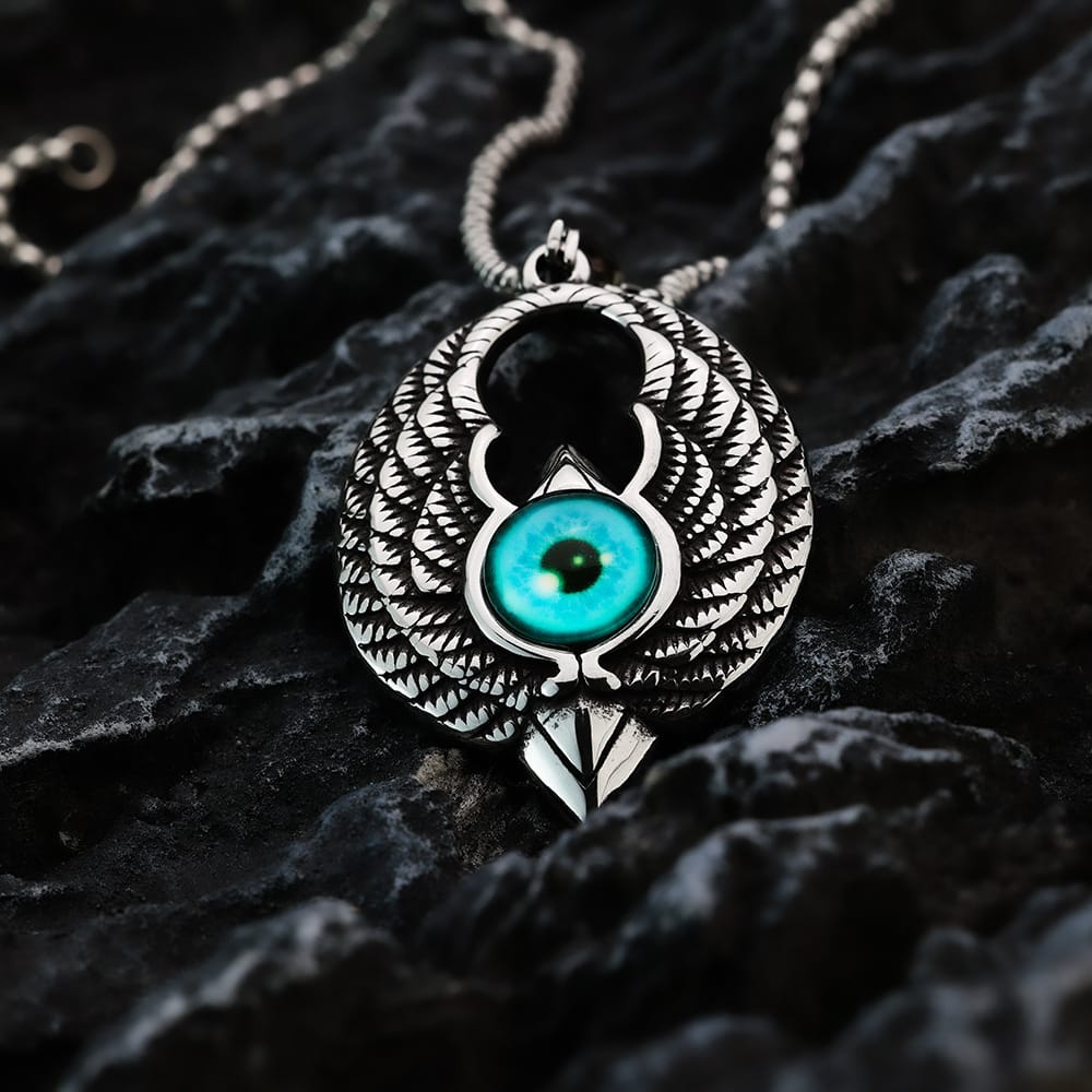 Kobine Men's Punk Blue Eye Eagle Pendant Necklace