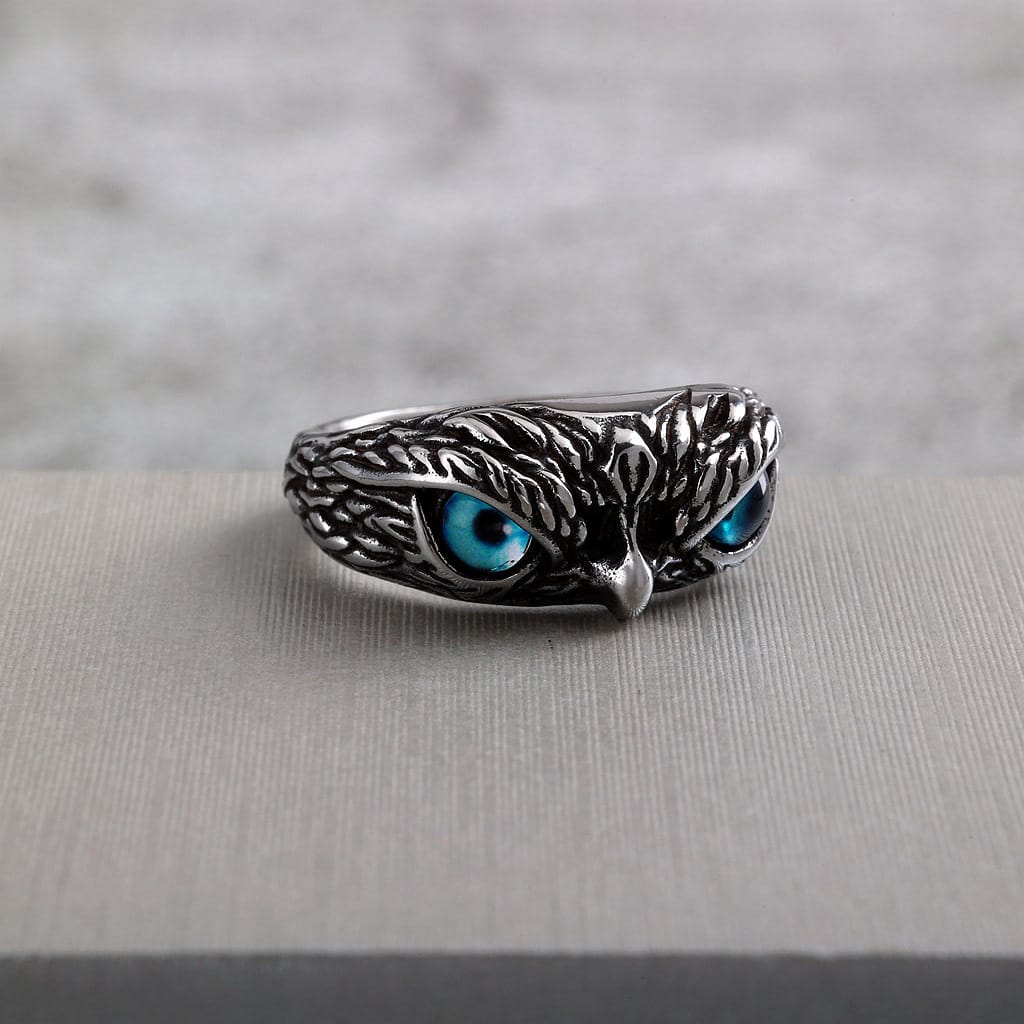 Kobine Men's Punk Blue Eyes Owl Ring
