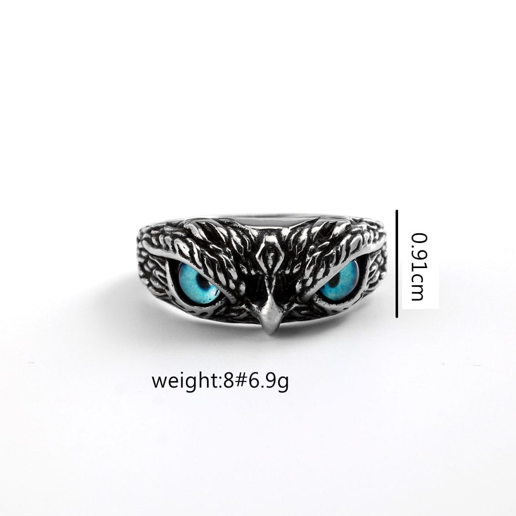Kobine Men's Punk Blue Eyes Owl Ring