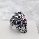 Kobine Men's Punk Blue & Red Eyes Skull Ring