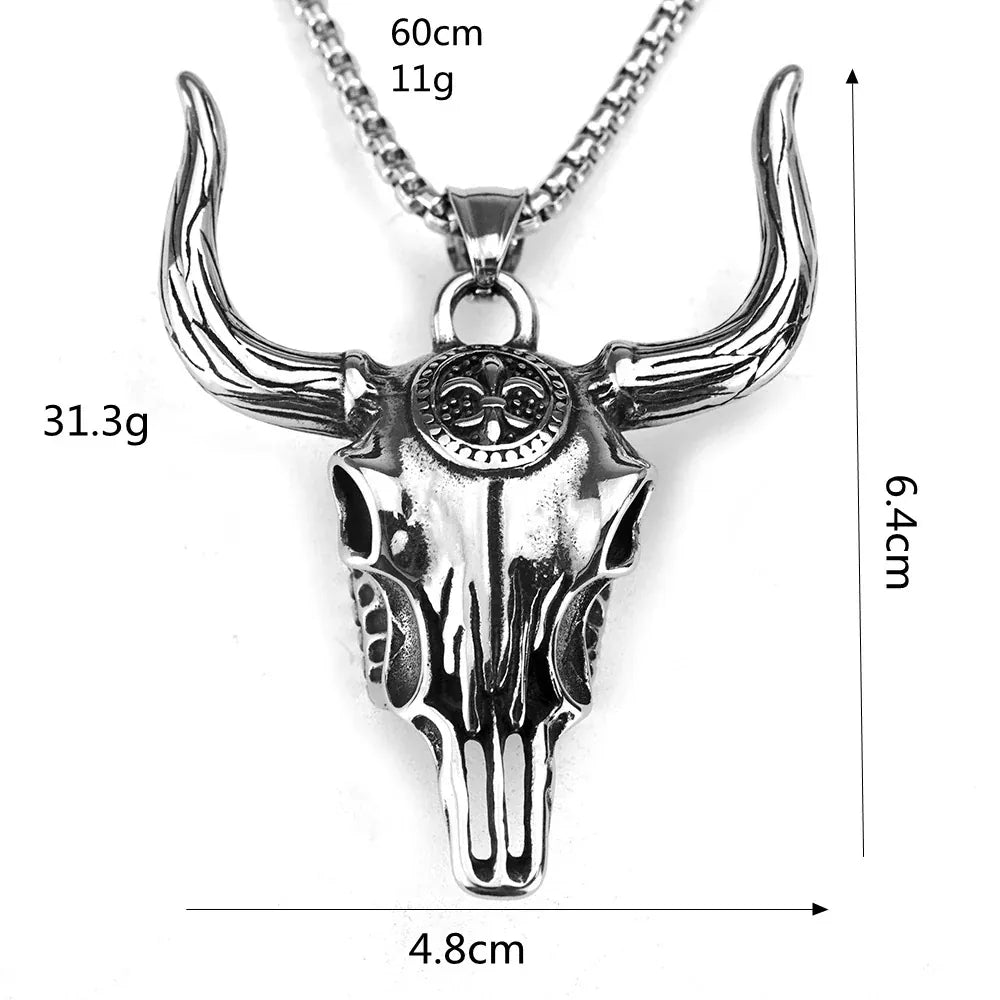 Kobine Men's Punk Bull Skull Necklace