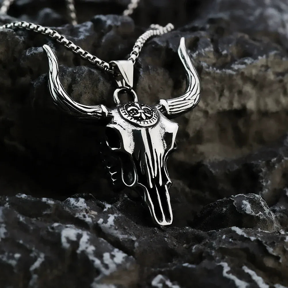 Kobine Men's Punk Bull Skull Necklace