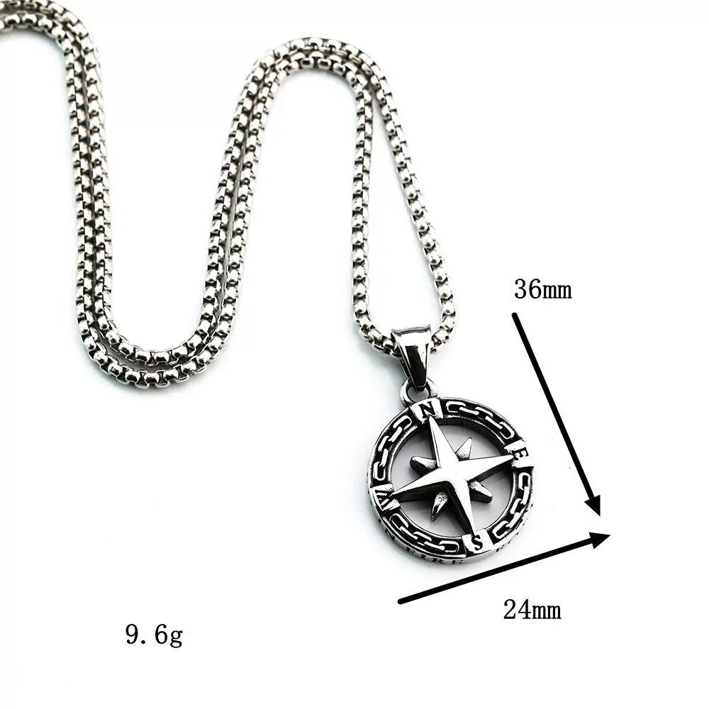 Kobine Men's Punk Compass Pendant Necklace