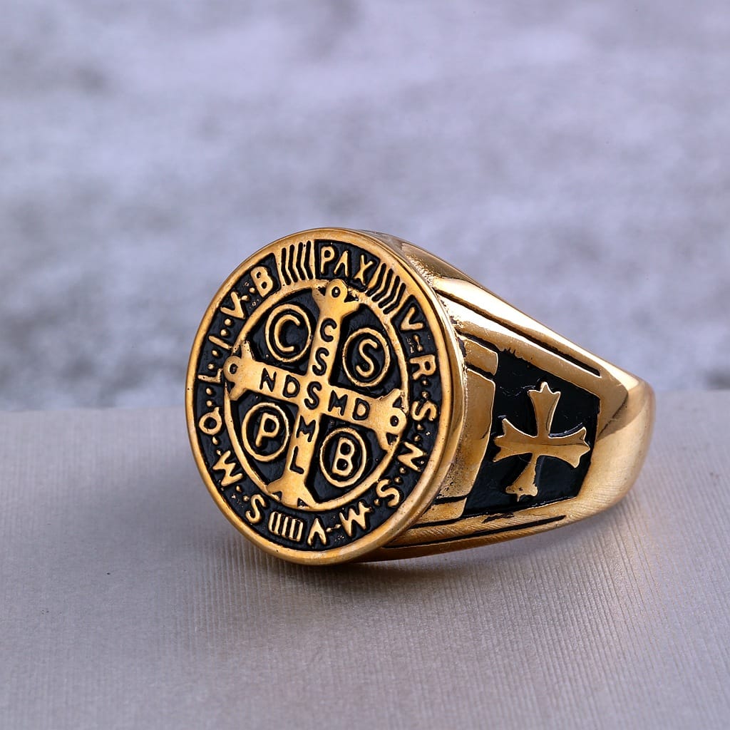Kobine Men's Punk Cross Letter Ring