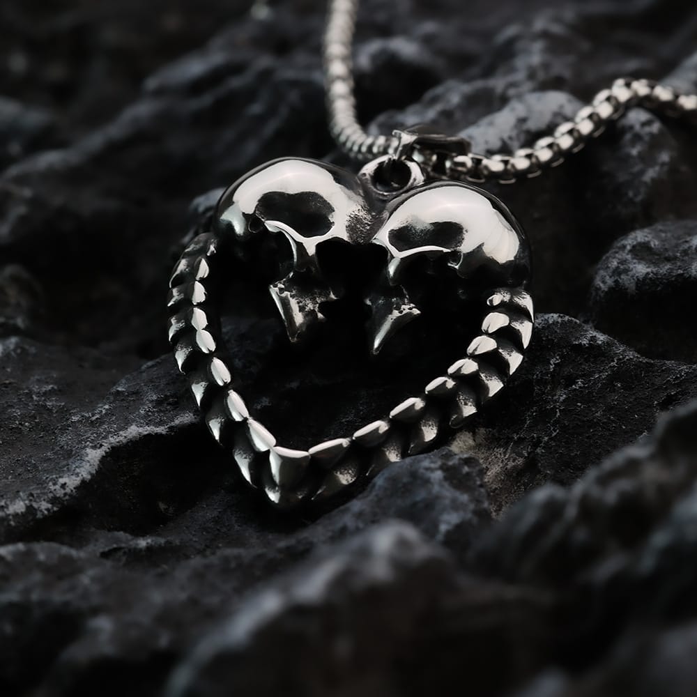 Kobine Men's Punk Cutout Heart Skull Pendant Necklace