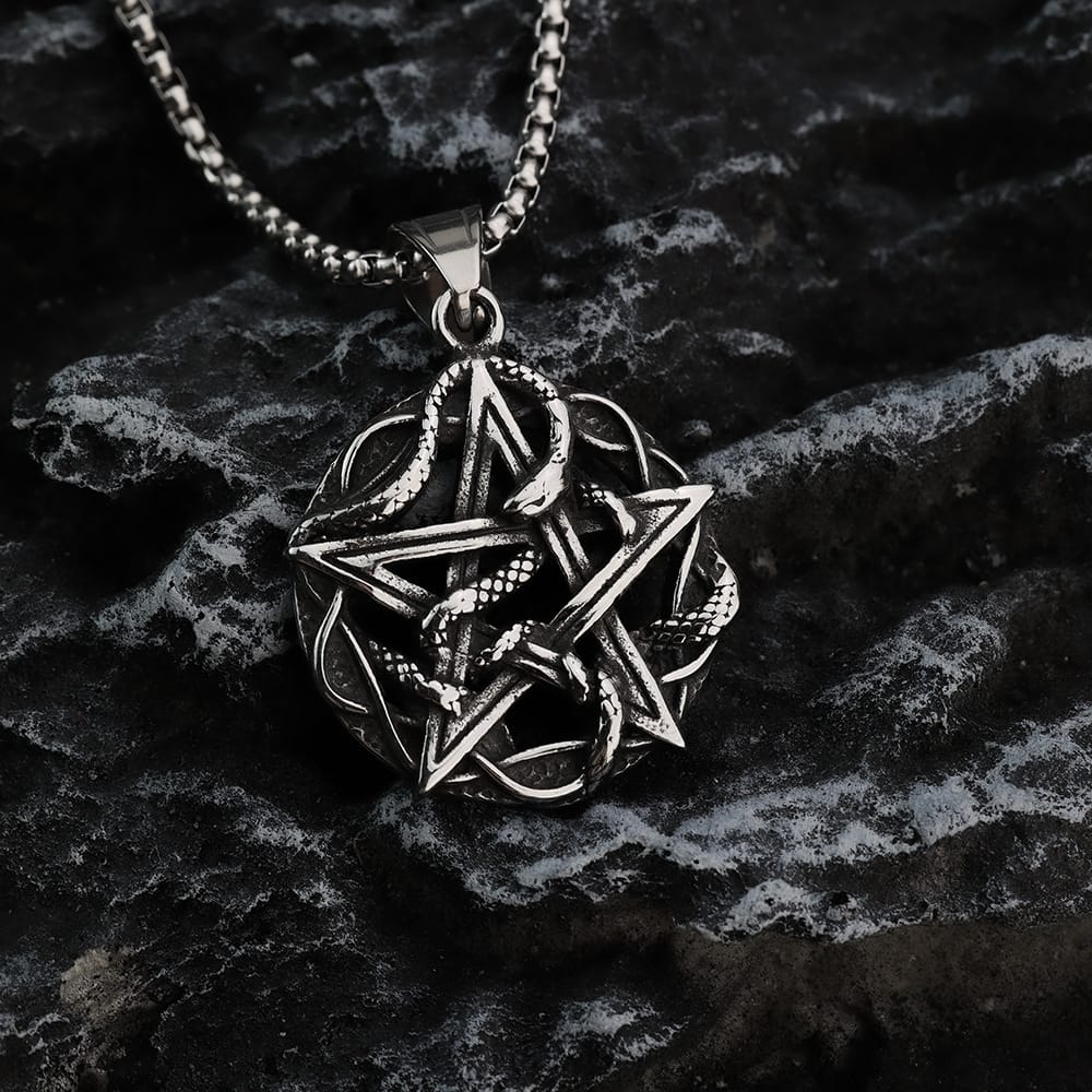 Kobine Men's Punk Cutout Snake Pentacle Pendant Necklace