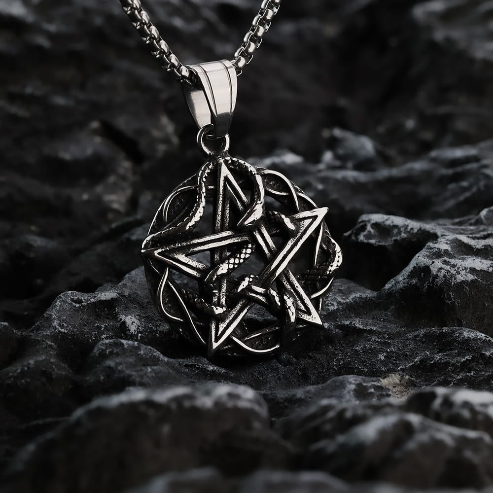 Kobine Men's Punk Cutout Snake Pentacle Pendant Necklace
