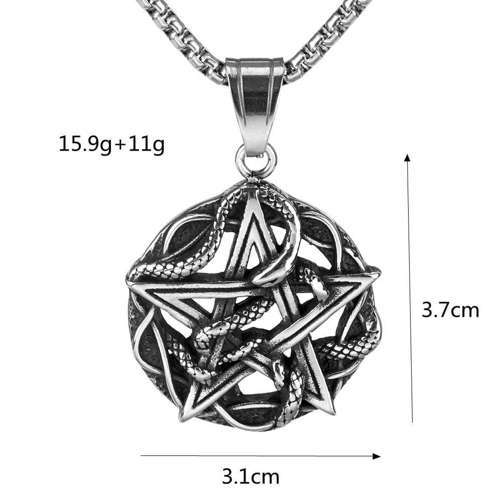 Kobine Men's Punk Cutout Snake Pentacle Pendant Necklace
