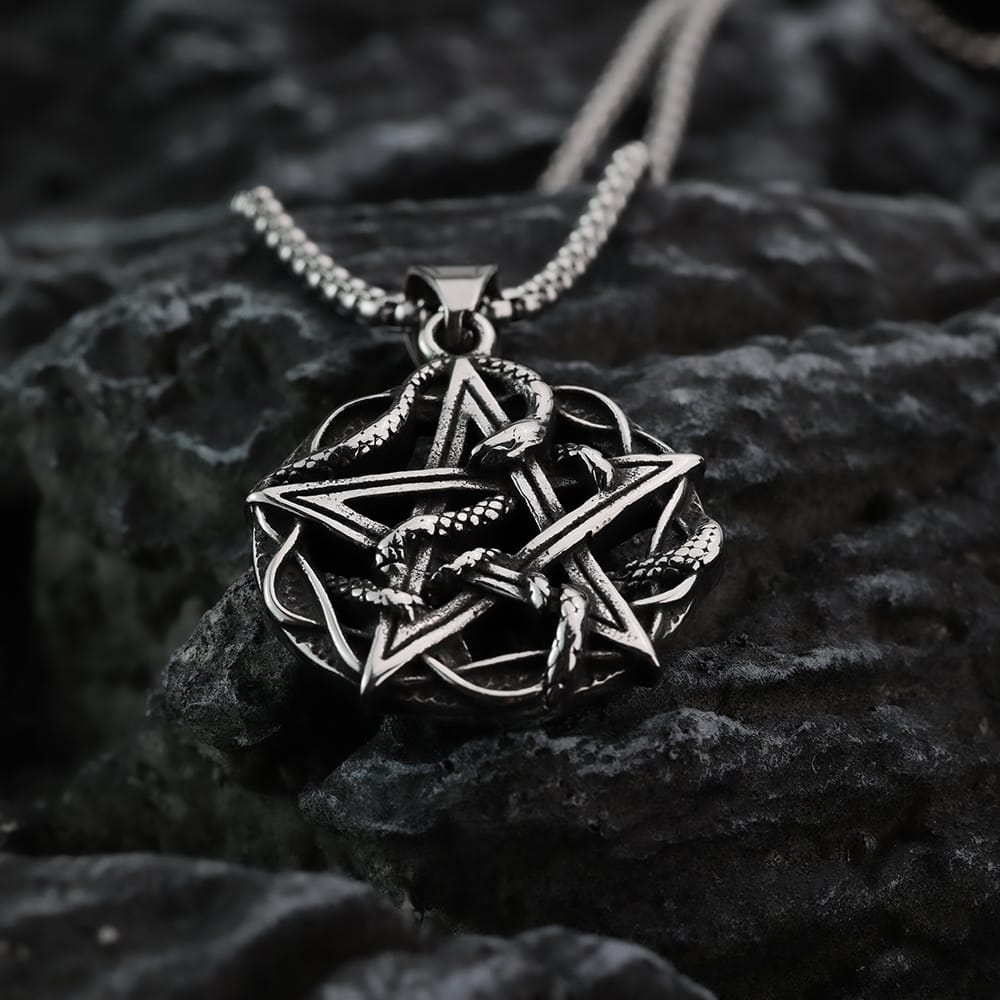 Kobine Men's Punk Cutout Snake Pentacle Pendant Necklace