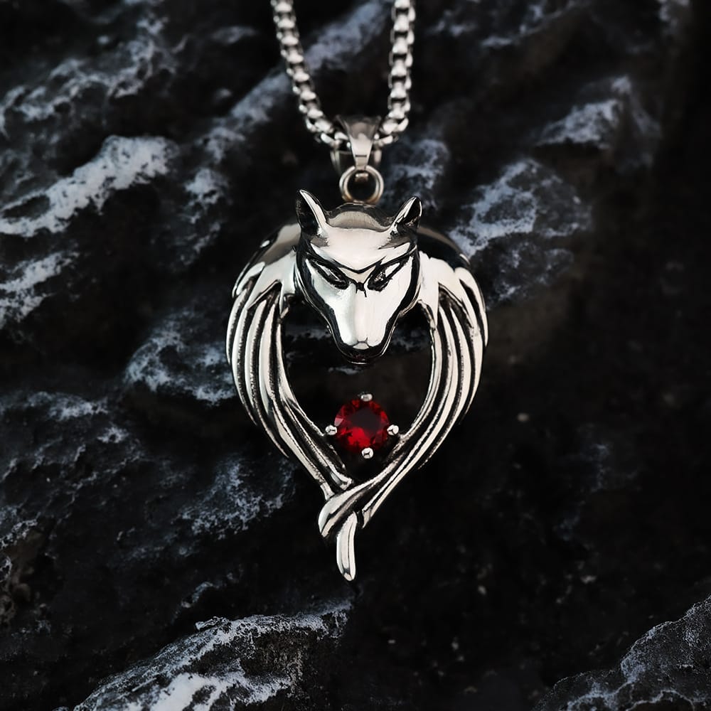 Kobine Men's Punk Cutout Wolf Head Pendant Necklace