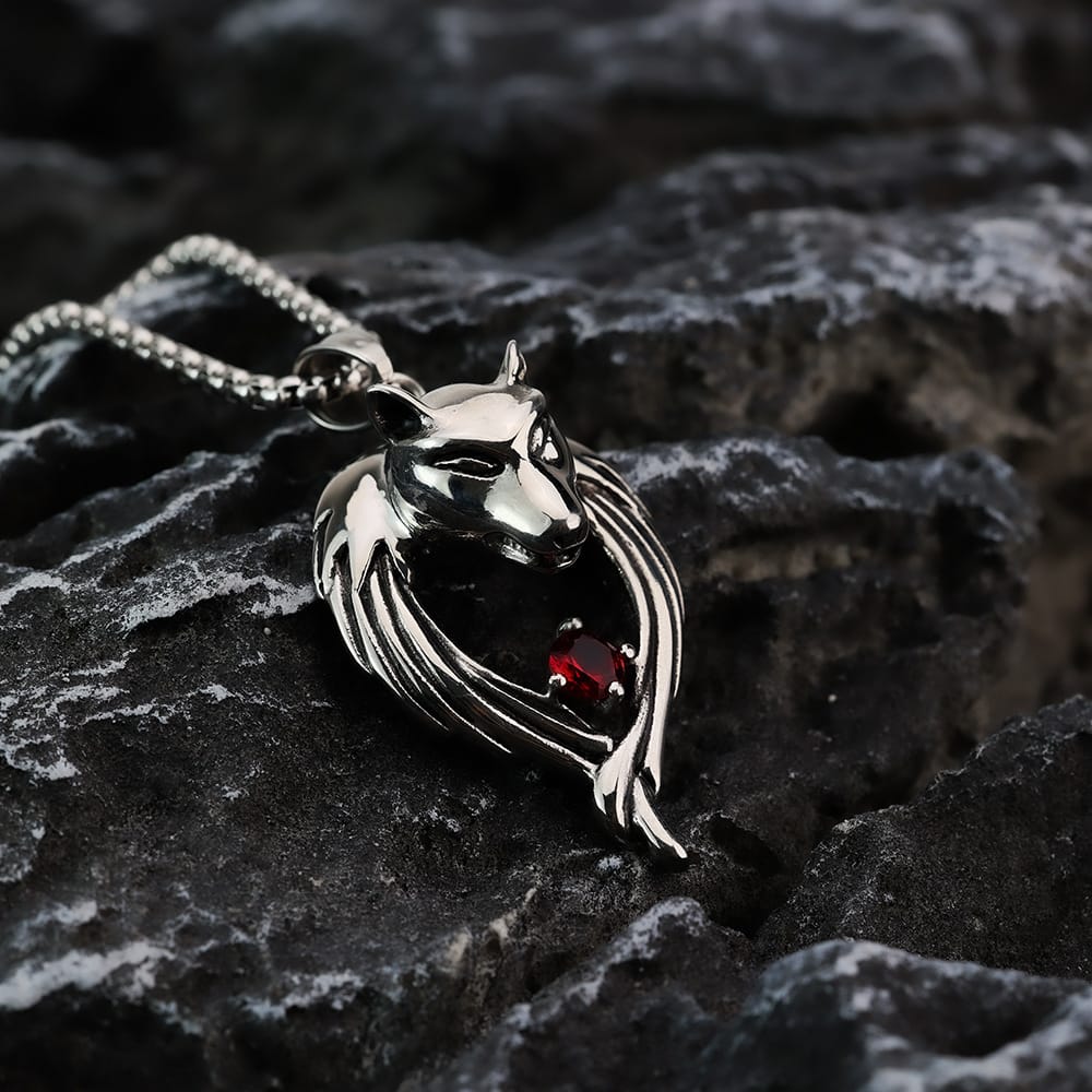 Kobine Men's Punk Cutout Wolf Head Pendant Necklace