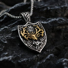 Kobine Men's Punk Deer Head Compass Shield Pendant Necklace