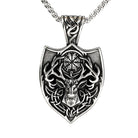 Kobine Men's Punk Deer Head Compass Shield Pendant Necklace