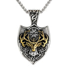 Kobine Men's Punk Deer Head Compass Shield Pendant Necklace